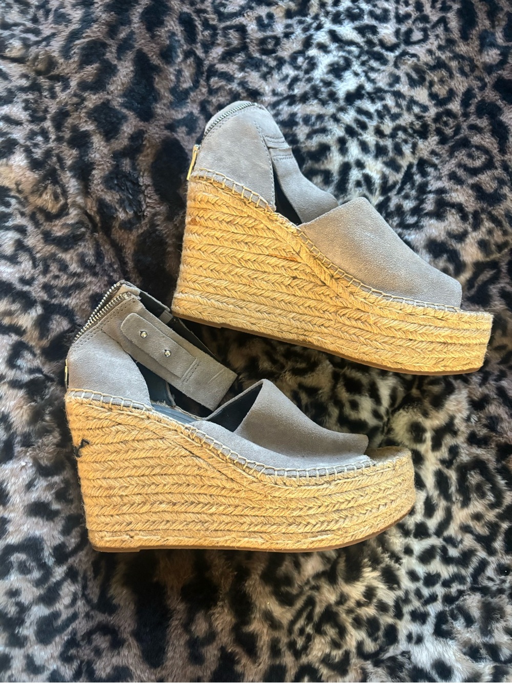 Dolce Vita Taupe Suede Wedge Espadrilles with Braided Jute Platform